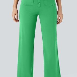 HALARA Green Wide Leg Pants with Elastic Waist